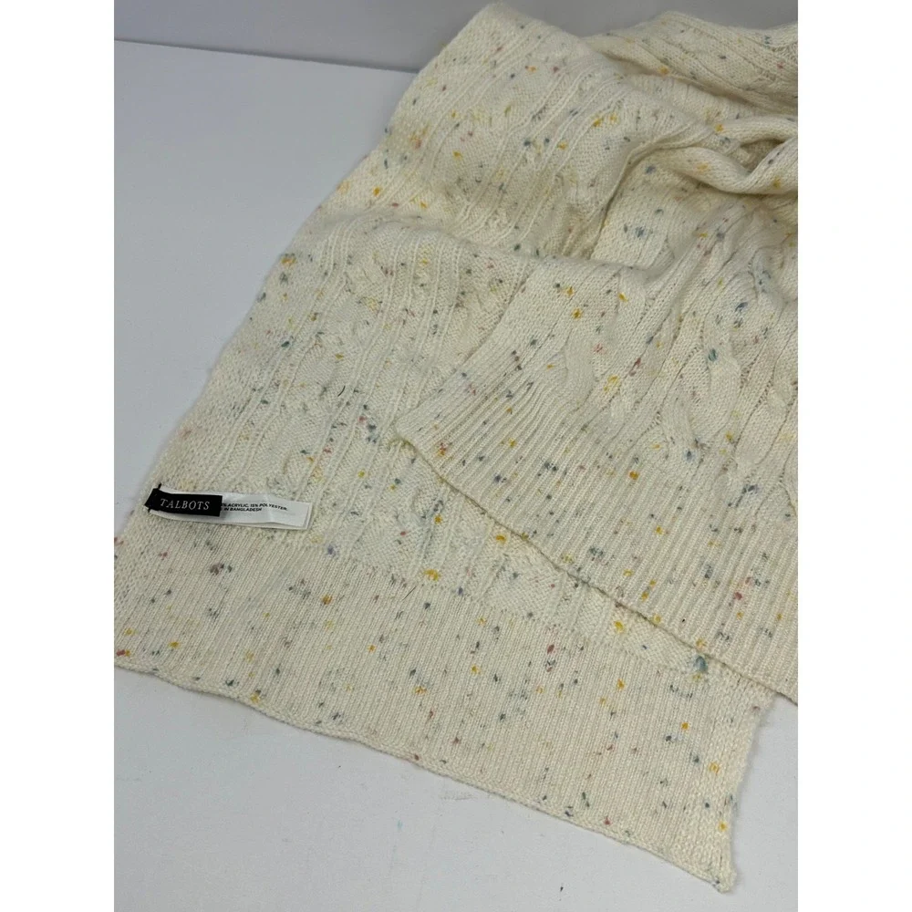 Talbots Beige Confetti Speckled Cable Knit Rectangle 74x10 Scarf S2